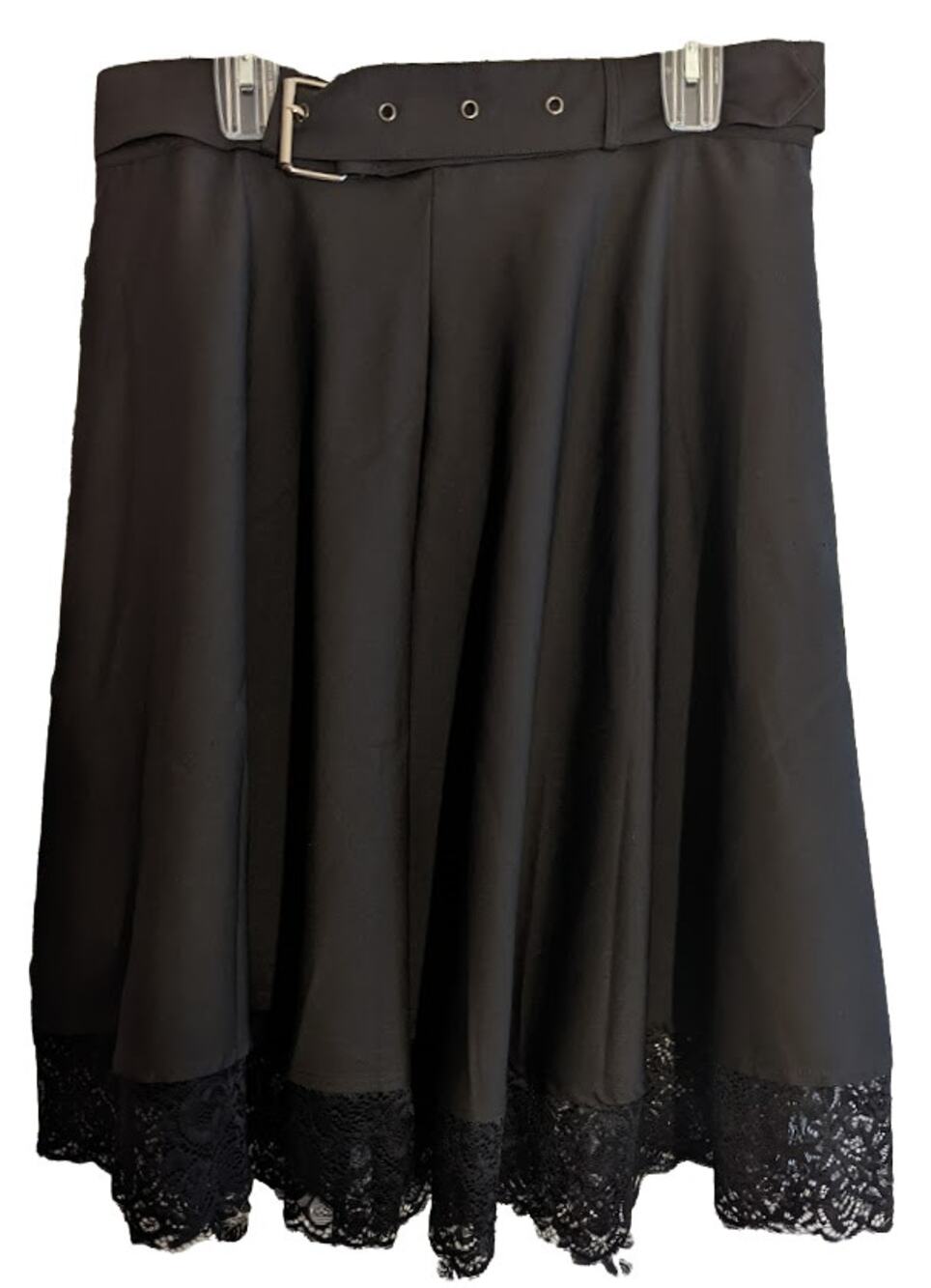 NWT SHEIN Plus Black Elegant Dainty Lace Belted Flared Skirt 14 1XL